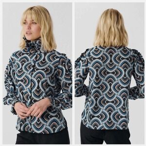 Dea Kudibal Blouse‎ Women's Small Ruffle Luxury Retro Geometric Print Coquette